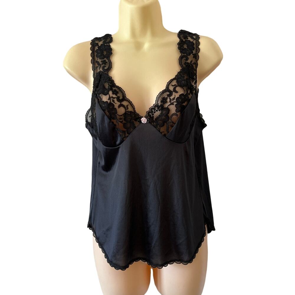 Ashley Taylor Black Lace Trimmed Camisole Size M Vintage 90's
